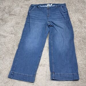 Denim & Co Womens Plus 26W Wide Leg Crop Jeans Medium Wash Blue Stretch